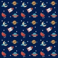 Seamless space pattern with rockets, planets, stars, scopes,moon, observatory and others equipments Royalty Free Stock Photo