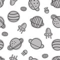 Seamless space and stars pattern for kids. hand drawn stars background in cartoon style Royalty Free Stock Photo