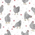 Seamless speckled hens pattern. Chicken vector illustration