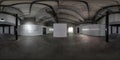 seamless spherical hdri 360 panorama in dark interior of large empty room as warehouse, hangar or gallery with spotlights in Royalty Free Stock Photo