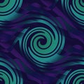 Seamless spirals pattern turquoise green purple black