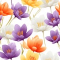 Colorful Crocus Pattern: Seamless Flowers In Blue And Orange Royalty Free Stock Photo