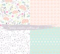 Seamless spring floral patterns set. Background with flowers Royalty Free Stock Photo