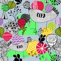 Seamless spring pattern with doodle farm birds. Royalty Free Stock Photo