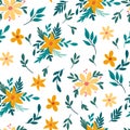 Seamless spring pattern with flowers and leaves. Flat vintage Ditsy floral background. Creative floral texture. Great for fabric, Royalty Free Stock Photo