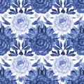 Seamless spring pattern with hyacinth, peonies and violets, on a white background Cobalt Blue, Floral Textile Design Royalty Free Stock Photo