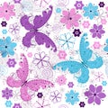 Seamless spring pattern with lace colorful butterflies