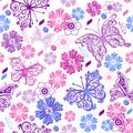 Seamless spring pattern with lace colorful butterflies