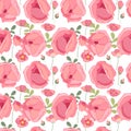 Seamless spring pattern with stylized cute pink roses. Endless texture for your design