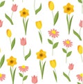 Seamless spring pattern with tulips and daffodils Royalty Free Stock Photo