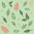 seamless spring summer hand drawn cute pastel green floral pattern background with leaves branches Royalty Free Stock Photo