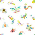 seamless square pattern funny insects Royalty Free Stock Photo
