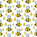 Seamless square pattern , Cute little bee smiles and collects honey