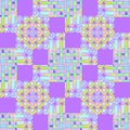 Seamless squares, circles and stripes pattern purple yellow pink turquoise Royalty Free Stock Photo