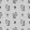 Seamless squirrel black white woven herringbone style texture. Two tone 50s monochrome pattern. Modern textile weave