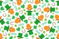 Seamless St. Patrick`s Day pattern with leprechaun and funny illustrations