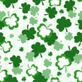 Seamless St. Patrick's Day pattern of Irish symbols. Green clover leaf and other hand drawn elements. Vector backgrounds for Royalty Free Stock Photo