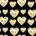 Seamless st. Valentines simple pattern with yellow lemons print hearts on black background for wallpaper