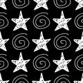 Seamless star pattern. Hand-drawn stars and spirals