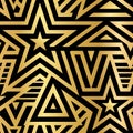 Seamless Stars Background. Gold and Black Striped Vector Pattern