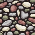 Seamless stone pattern. Endless rock background with repeating cobbles print. Masonry texture with cobblestones and