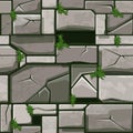 Seamless Stone texture on grass, background stone wall tiles. Vector illustration for user interface of the game element