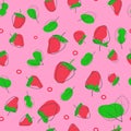 Draw a line Seamless pattern Strawberry consists of strawberry balls of various size