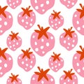 Seamless strawberry pattern texture with bold pink berry vector.