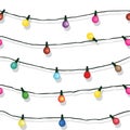 Seamless string of Christmas lights isolated on white Royalty Free Stock Photo