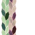 Seamless strip, a row of pink, purple, green tiles. The pattern of ceramics is isolated on a white