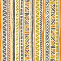 Seamless striped pattern. Ethnic and tribal motifs. Vintage print, grunge texture.Simple ornament. Handmade. Orange, green, gray