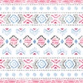 Seamless striped pattern. Ethnic and tribal motifs. Vintage print, grunge texture.Simple ornament. Handmade. White, gray, pink