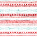 Seamless striped pattern. Ethnic and tribal motifs. Vintage print, grunge texture.Simple ornament. Handmade. White, pink and blue