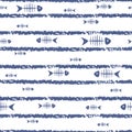 Seamless striped pattern with fish bones