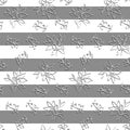 Seamless striped pattern with silhouettes of flowers opposite white and gray stripes. Fabric print, packaging design