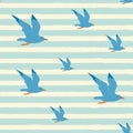 Seamless striped sea pattern with flying seagulls Royalty Free Stock Photo