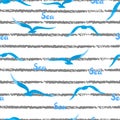 Seamless striped sea pattern with watercolor seagulls