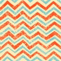 Seamless striped wavy pattern. Zigzag brush ornament. Cute simple background for textile, wrappers, covers. Blue, orange and beige