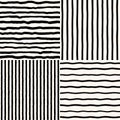 Set of hand brush drawn striped seamless retro patterns