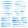 Set of vector watercolor blue brush strokes, lines, stripes