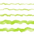 Green watercolor vector wavy long brush strokes, uneven lines, stripes