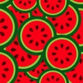 Seamless stylish fruit pattern of watermelon slices with seeds for decoration of design works. Royalty Free Stock Photo