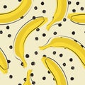 Seamless stylish pattern with fresh yellow bananas in flat style. Bananas pattern for cloth, textile, wrap, tshirt, bermudas and Royalty Free Stock Photo