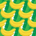 Seamless stylish pattern with fresh yellow bananas in flat style. Bananas pattern for cloth, textile, wrap, tshirt, bermudas and Royalty Free Stock Photo