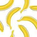 Seamless stylish pattern with fresh yellow bananas in flat style. Royalty Free Stock Photo