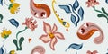 Seamless Stylized Folk Wildflower Paisley Pattern. Royalty Free Stock Photo