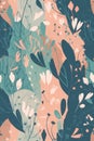 Seamless stylized nature inspired pattern with flowers and foliage Royalty Free Stock Photo