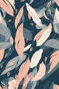 Seamless stylized pattern with leaves and feathers