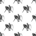 Seamless sumi-e monkey background.