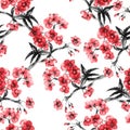 Seamless sumi-e sakura pattern.